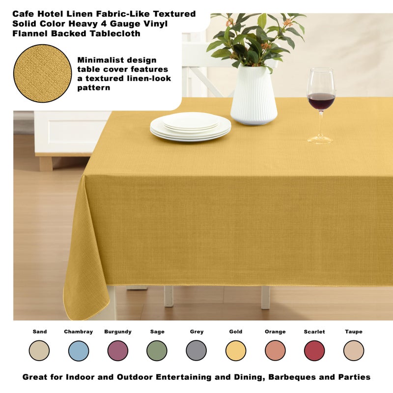 Lintex Cafe Hotel Linen Look Vinyl Flannel Backed Tablecloth, Heavyweight 4 Gauge, 52 x 52 Inch Square, Gold Indoor Outdoor Waterproof Wipe Clean Table Cover - Image 2
